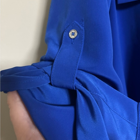 Calvin Klein Cobalt Blue Size 10 Belted Roll Tab Sleeves Long Or Short - Picture 5 of 8